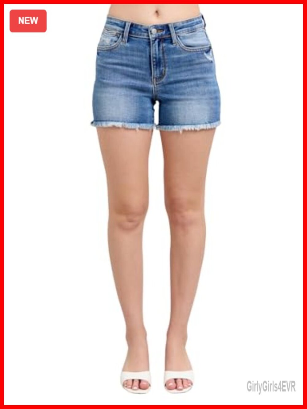 High Waist Vintage Wash Fray Hem Denim Shorts